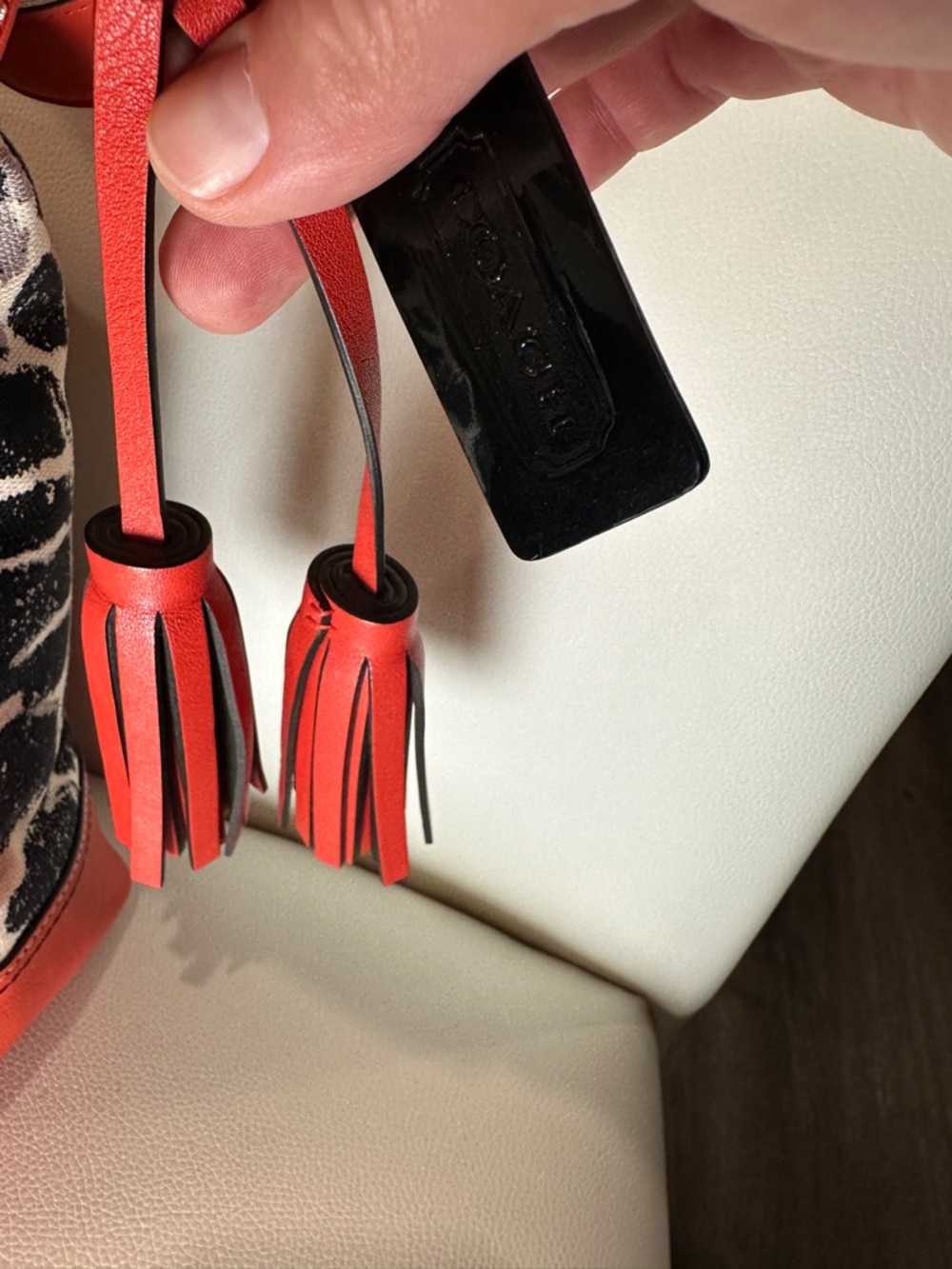 COACH Legacy Ocelot Black/White/Red Cheetah Hobo Shoulder Bag w/ Tassels (NWT) - Picture 3 of 11